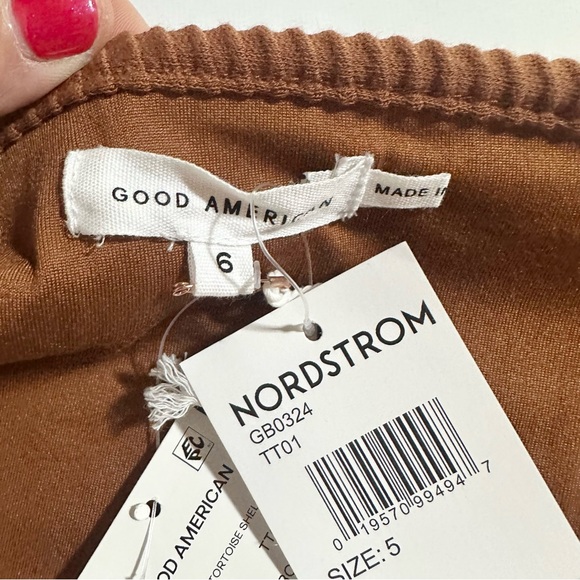 Good American Half Zip Off The Shoulder Ribbed Rust Brown Bodysuit Size 6/US 3XL - Picture 6 of 9